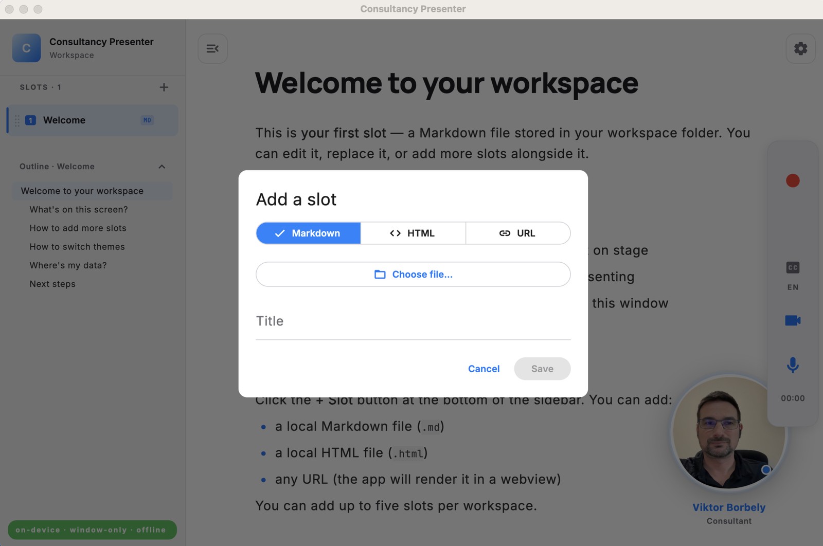 Consultancy Presenter képernyő képek